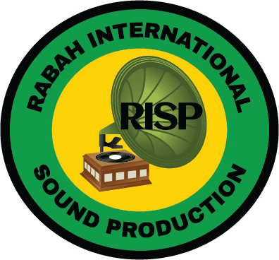 A green and yellow logo for rabah international sound production.